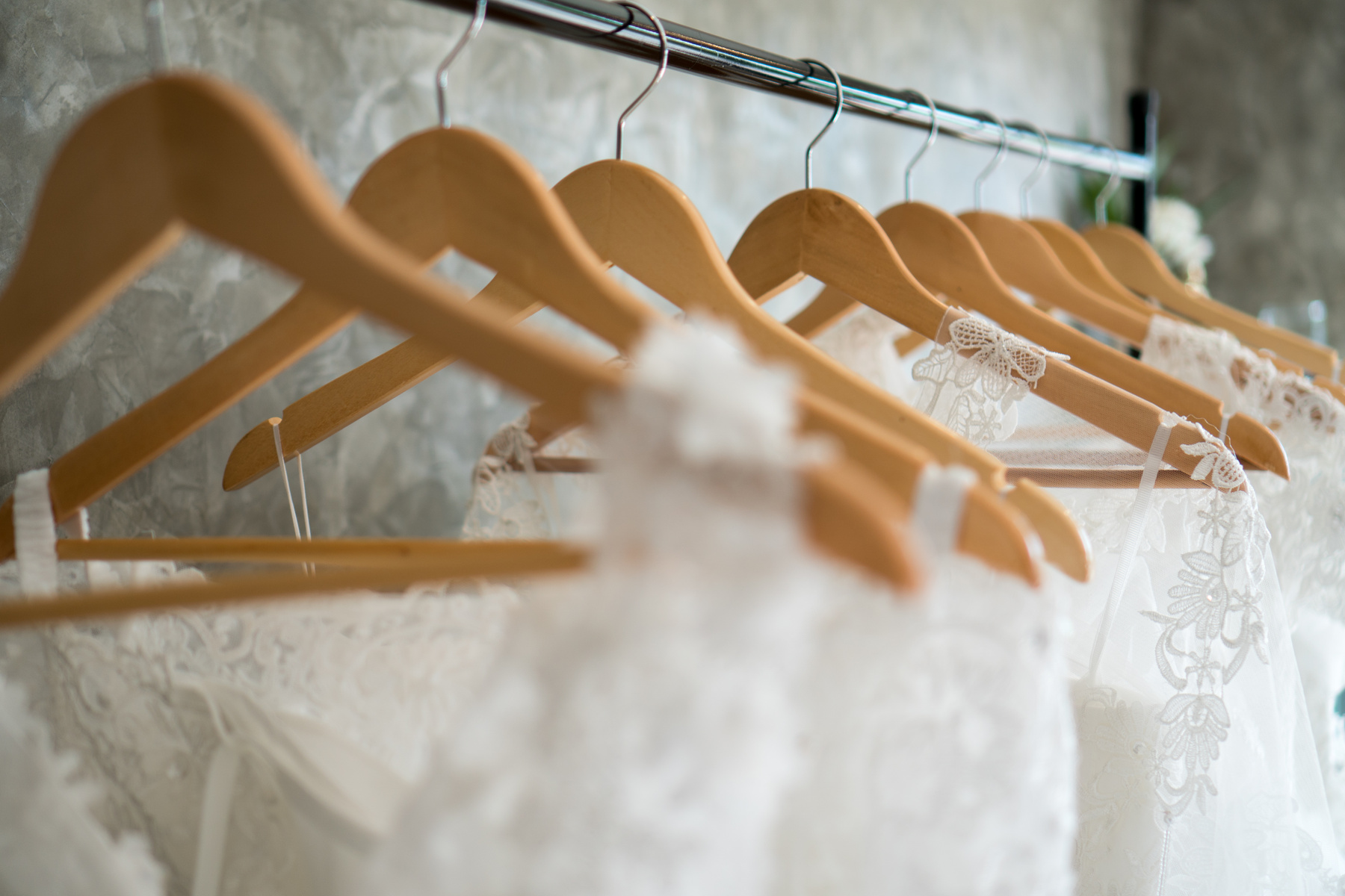 beautiful wedding dresses on a hanger